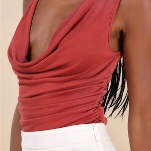 Lulus Admired Style Rusty Rose Ruched Cowl Neck Tank Top! NWT!